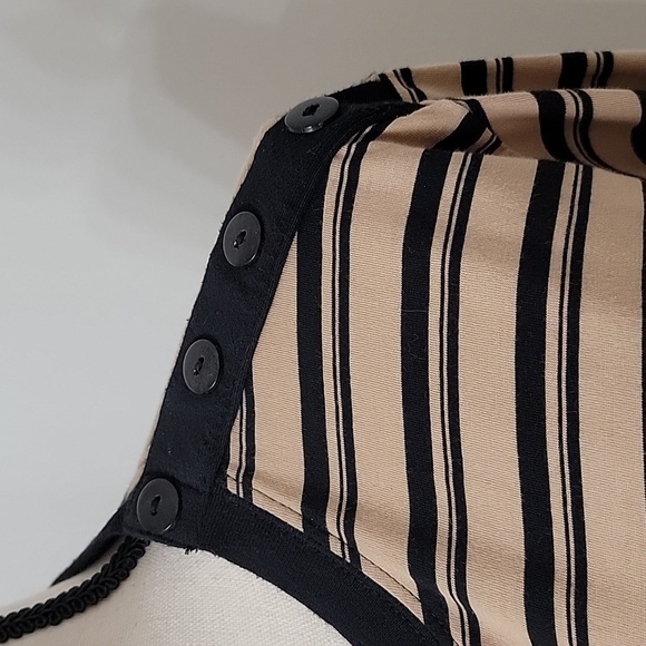ATM Size M Tan w/ Black Stripes Boy Tee, Long Sleeve, Button Shoulder Detail EUC - Picture 3 of 14